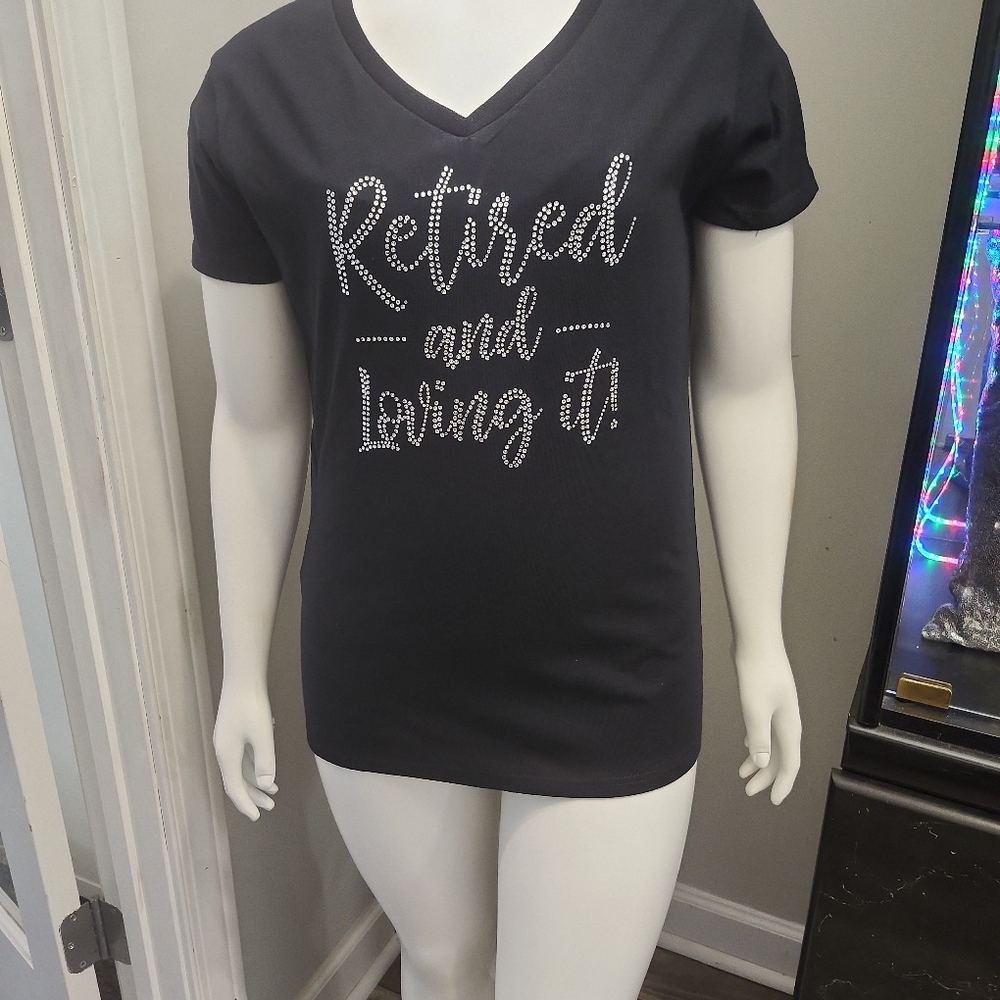Black Graphic Tee with Rhinestone Text - Picture 3 of 3